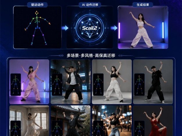 清华团队开源SCAIL-2: 动作转移、分段队列换装、人物替换多角色+动物全支持